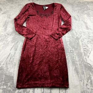 Vintage Molly Malloy Dress Womens Size 8 Red Velvet Goth Witchy Whimsical Beaded